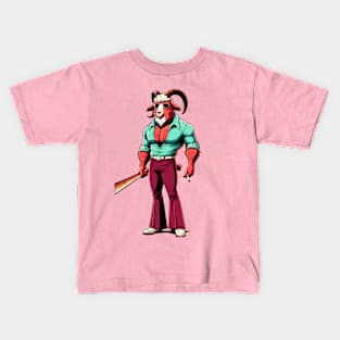 Retro Rebel: 70s Fashion goat with baseball bat Kids T-Shirt